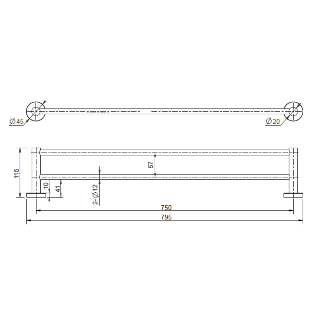 Mirage Double Towel Rail 750mm Brushed Chrome