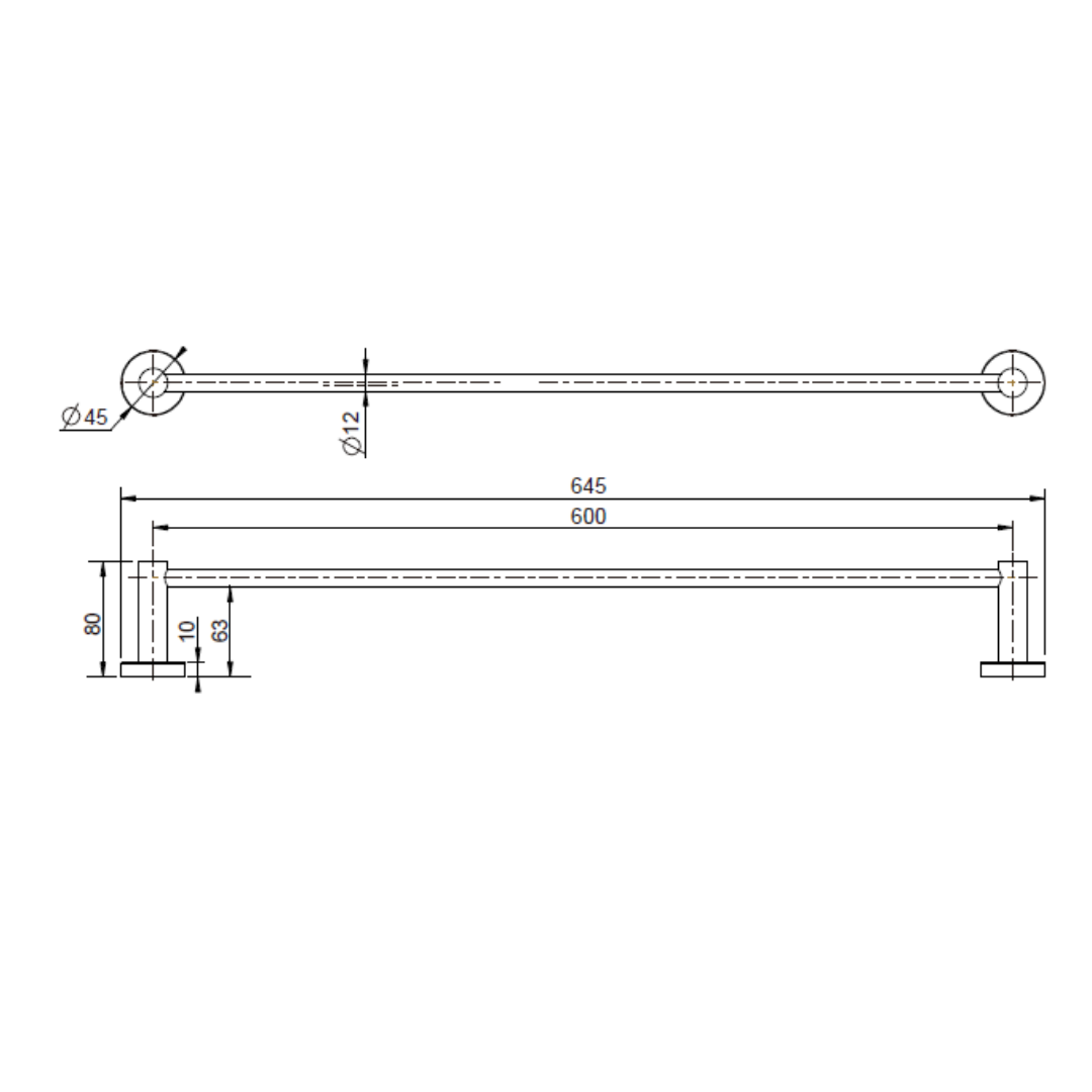 Mirage Single Towel Rail 600mm Brushed Chrome