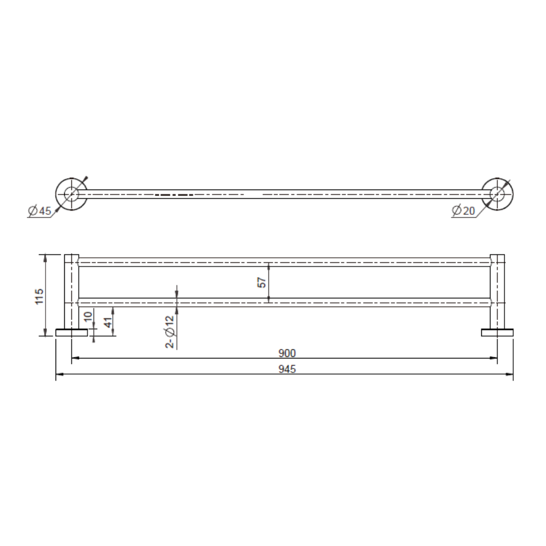 Mirage Double Towel Rail 900mm Matt Black