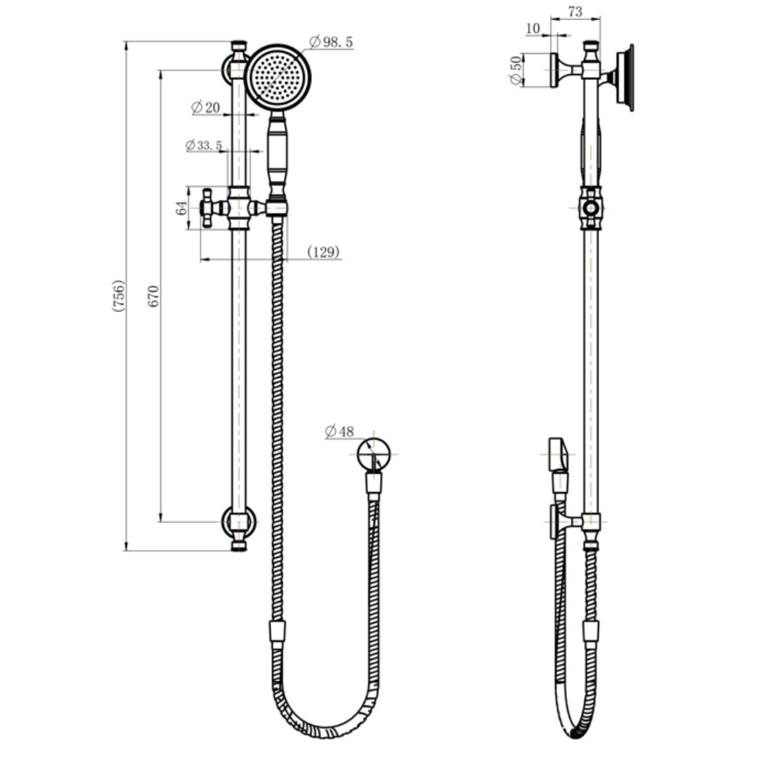 Montpellier Shower on Rail Brushed Nickel