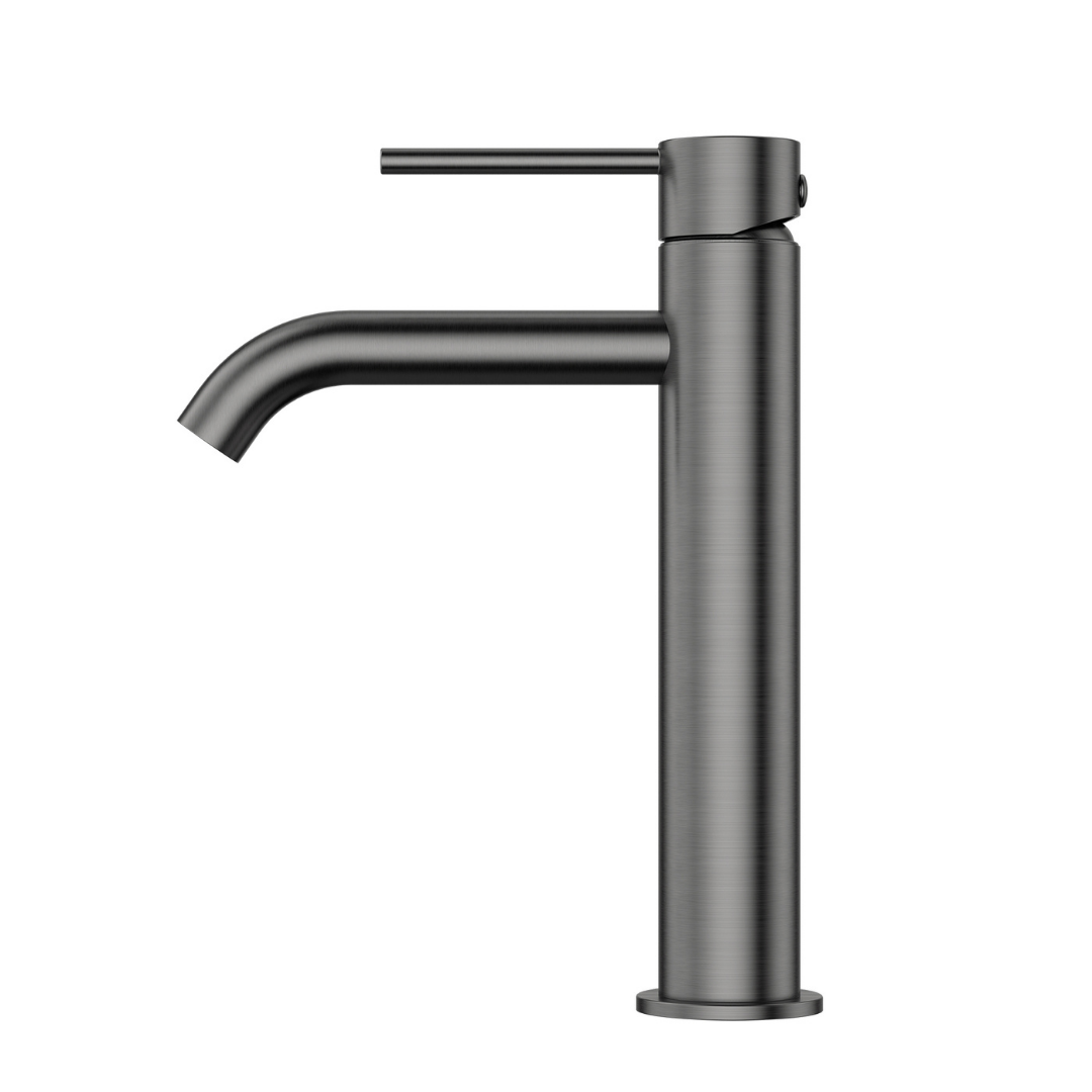 Star Mini Mid Rise Basin Mixer Curved Spout Gun Metal