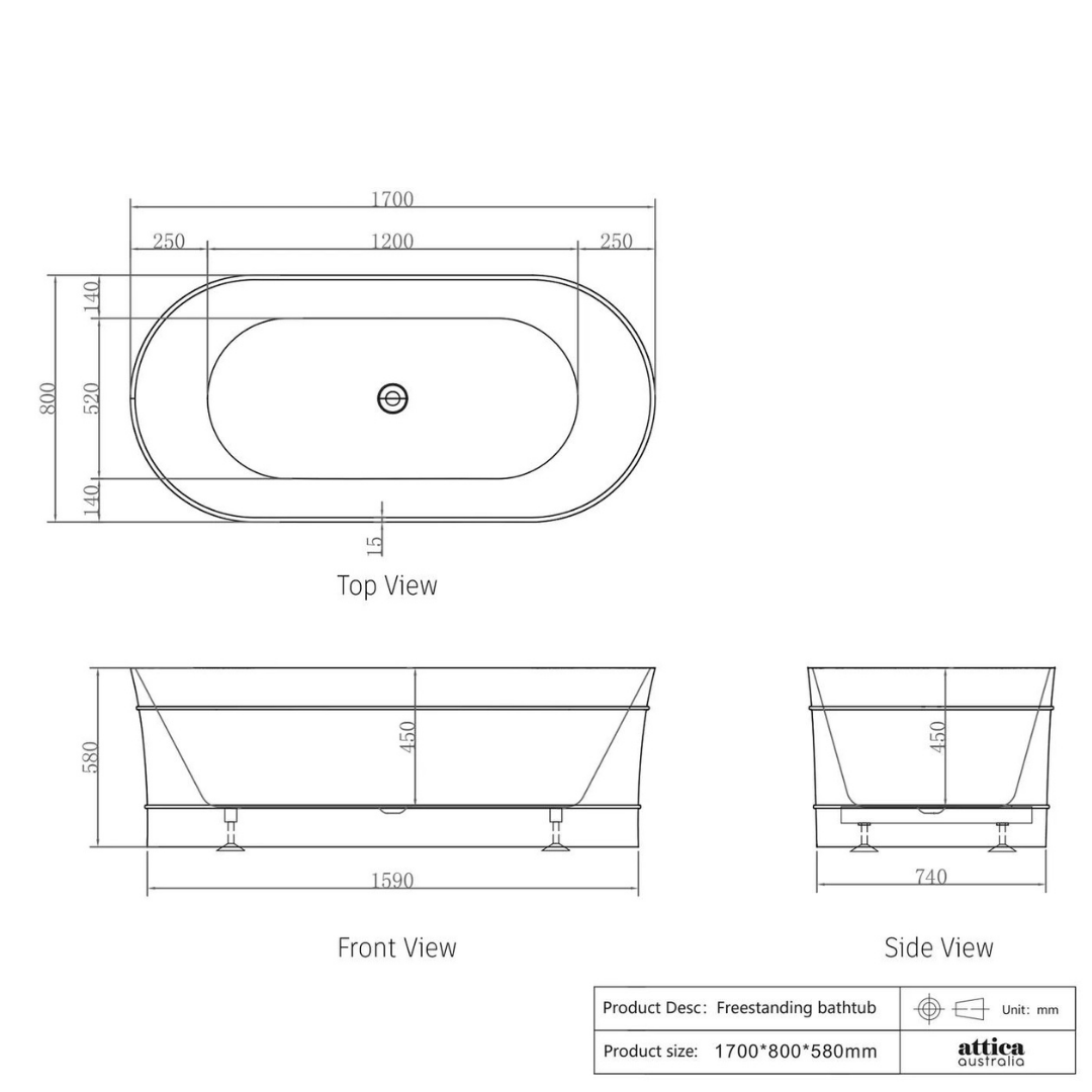 Bondi Bath Matt White 1700mm