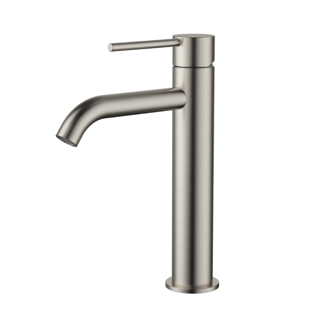 Star Mini Mid Rise Basin Mixer Curved Spout Brushed Nickel