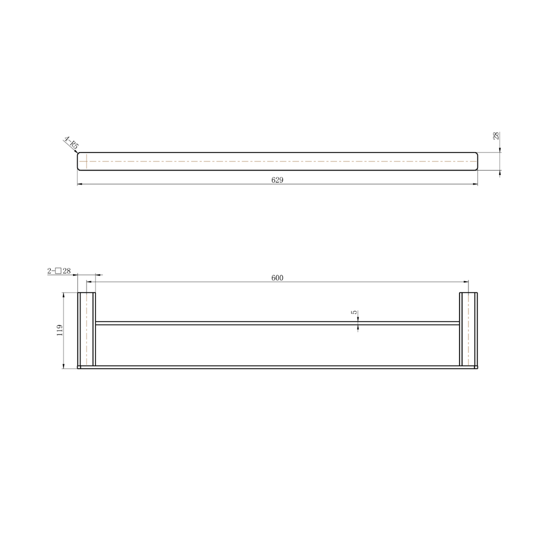 Nova Double Towel Rail 600mm Brushed Nickel