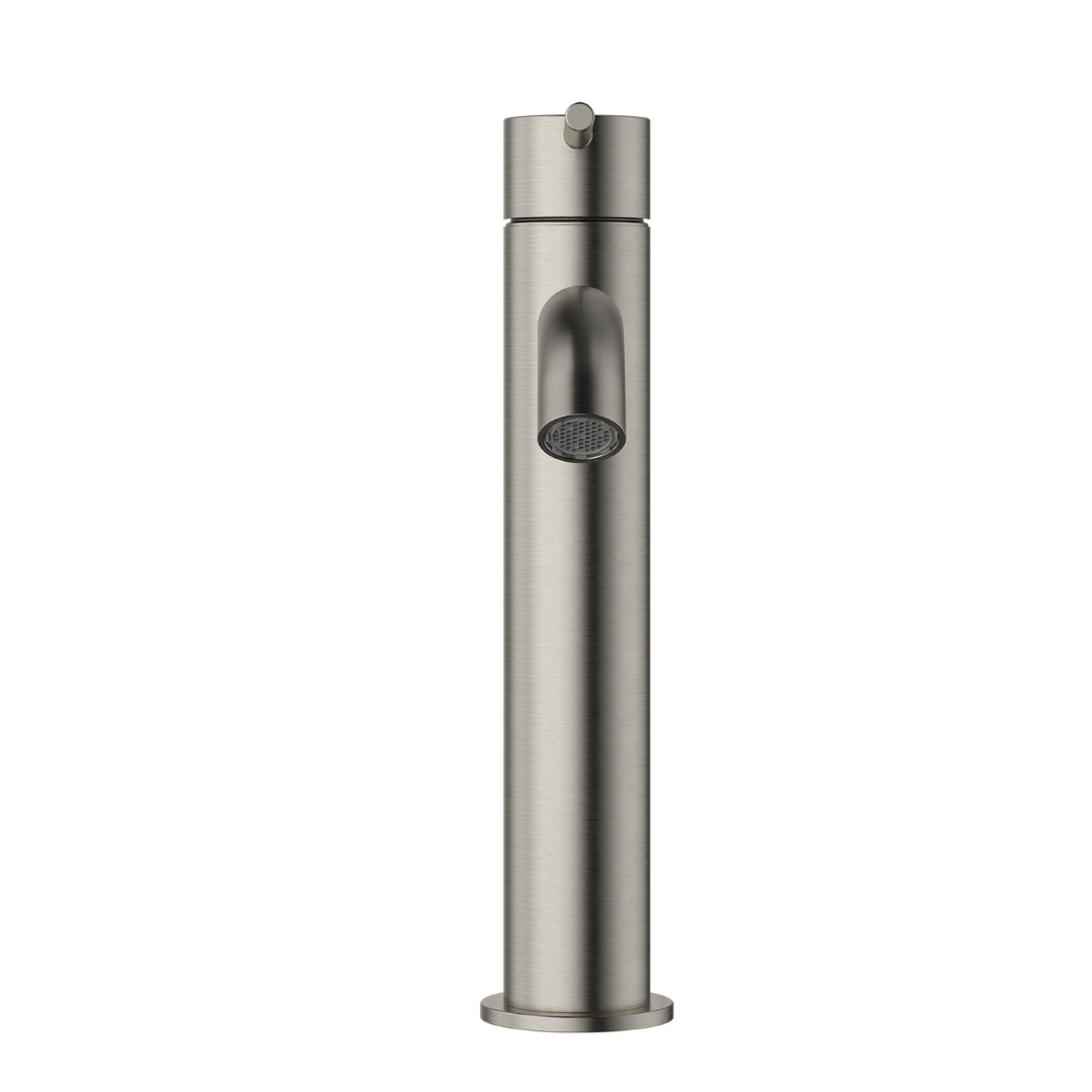 Star Mini Mid Rise Basin Mixer Curved Spout Brushed Nickel