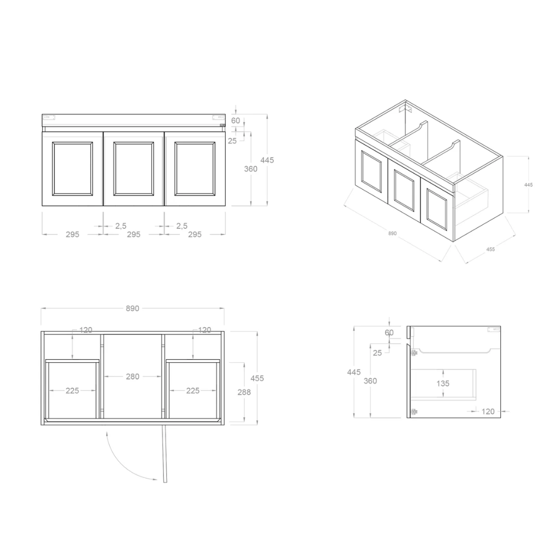 Hampton Satin White Vanity 900mm