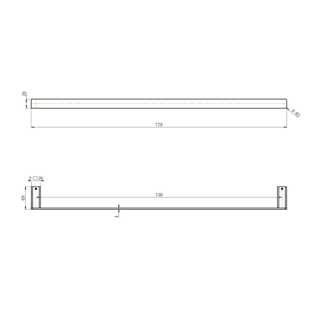 Nova Single Towel Rail 750mm Brushed Chrome