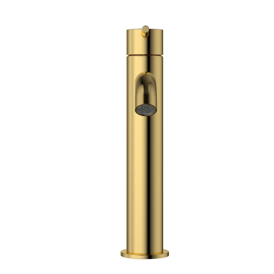 Star Mini Mid Rise Basin Mixer Curved Spout Polished Brass