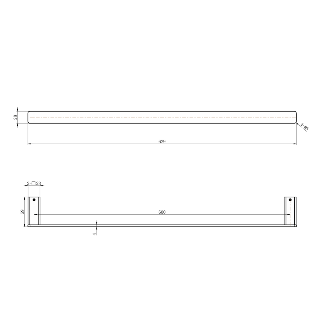 Nova Single Towel Rail 600mm Brushed Nickel