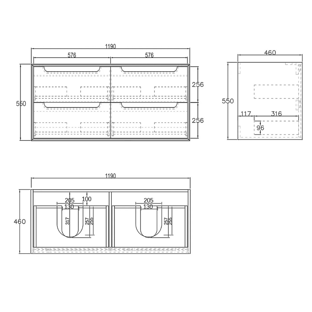 Byron Black Oak Vanity (Double Basin) 1200mm