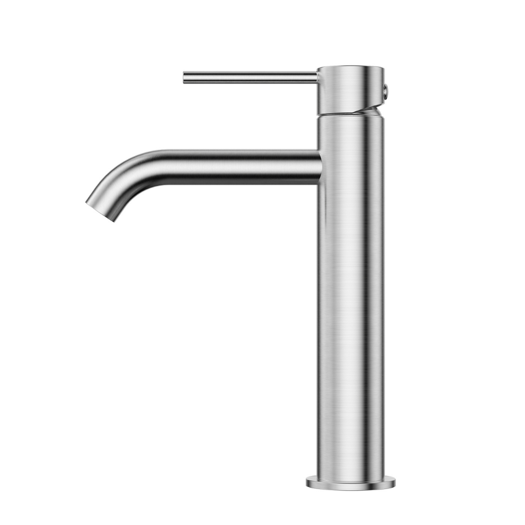Star Mini Mid Rise Basin Mixer Curved Spout Brushed Chrome