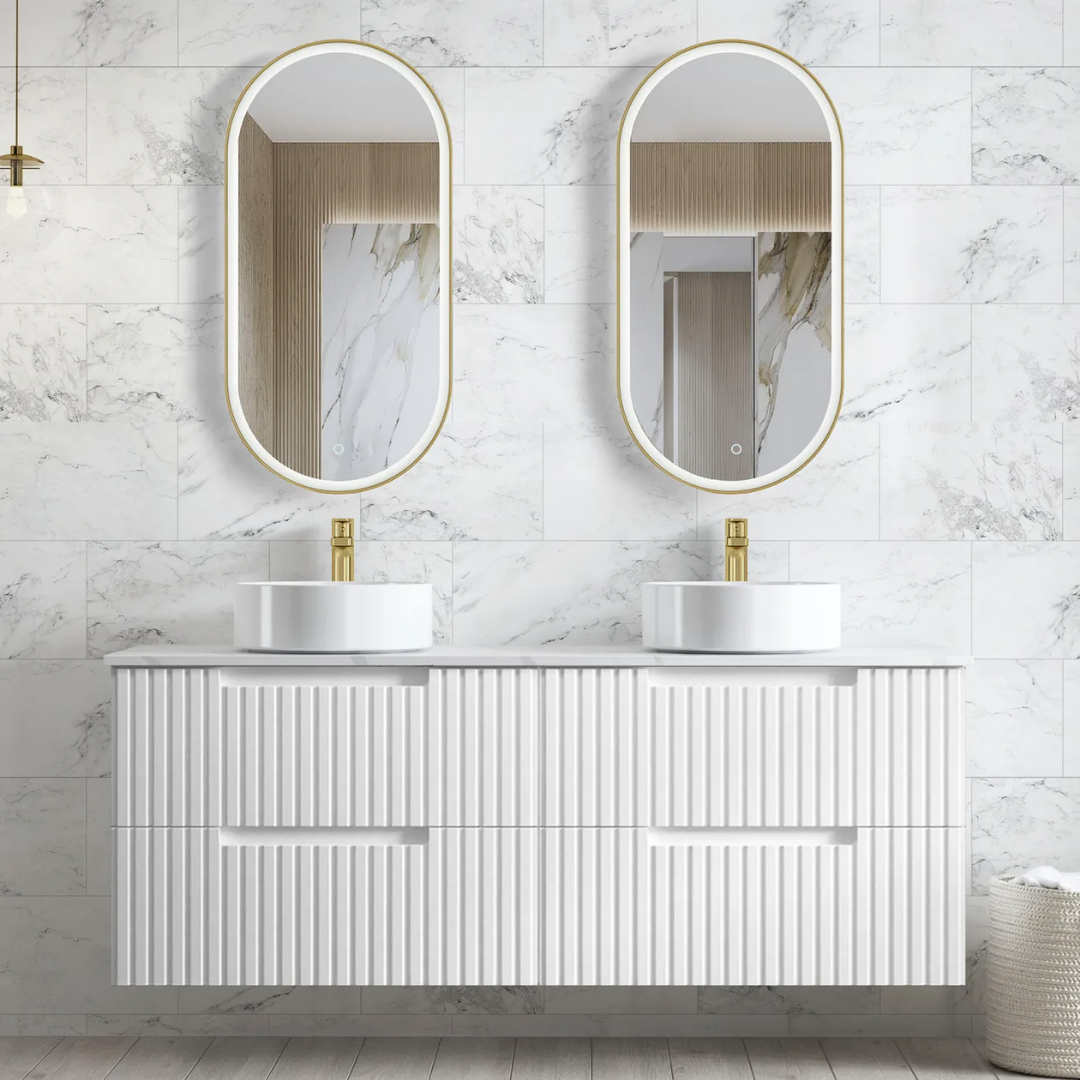 Noosa Wave Satin White Vanity (Double Basin) 1500mm
