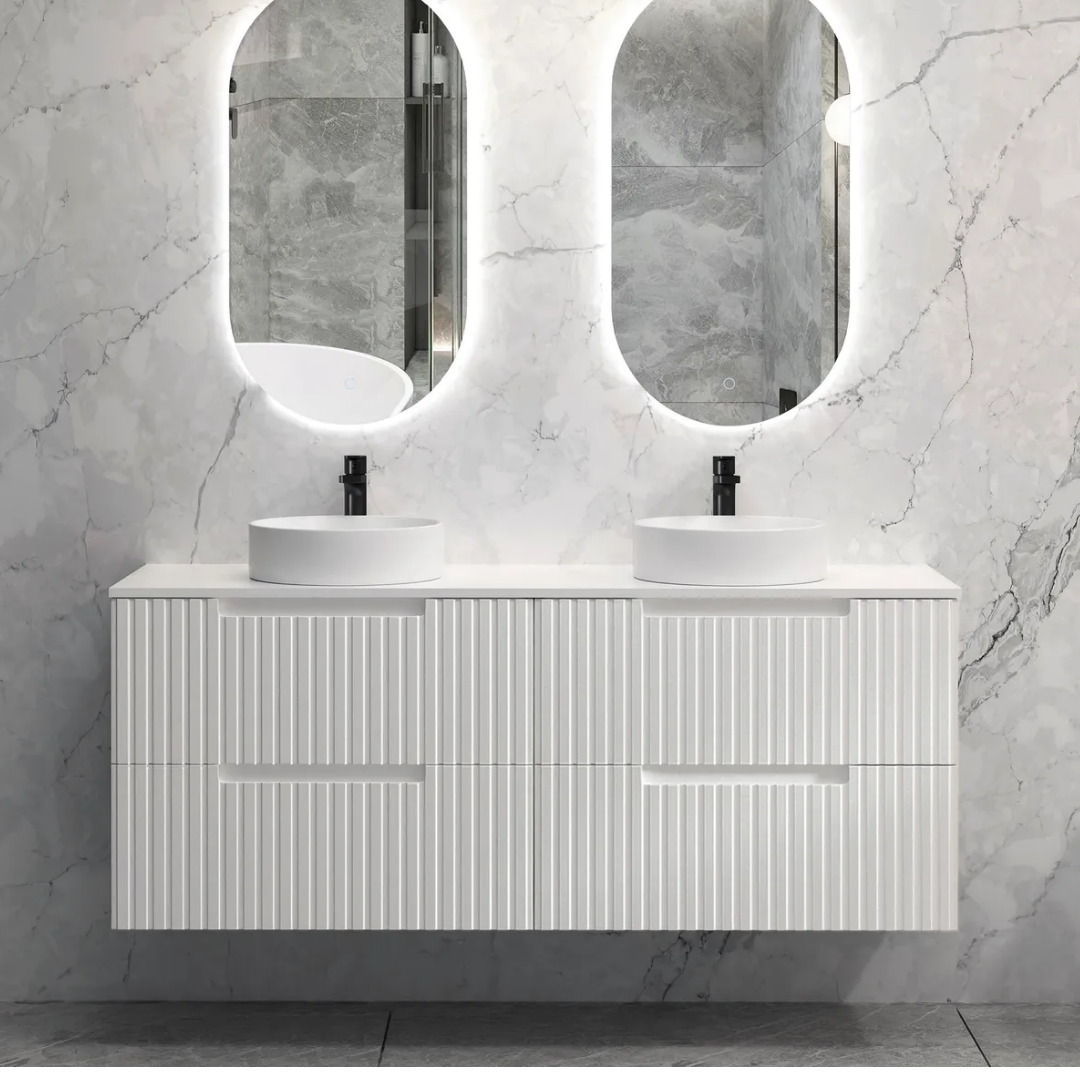 Noosa Wave Satin White Vanity (Double Basin) 1500mm