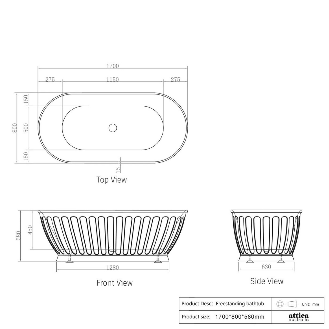 Kensington Bath Matt White 1700mm