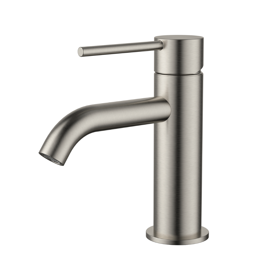 Star Mini Basin Mixer Curved Spout Brushed Nickel
