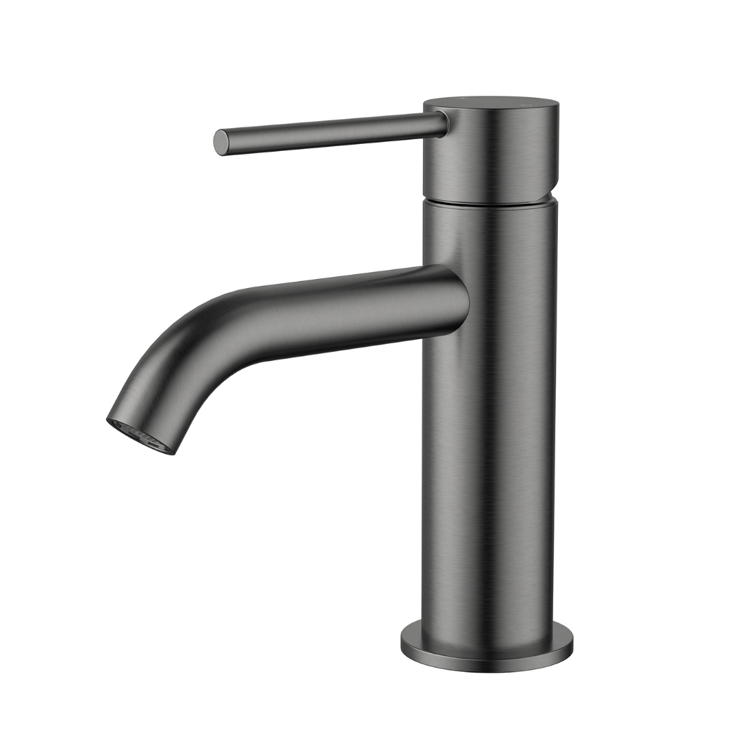 Star Mini Basin Mixer Curved Spout Gun Metal