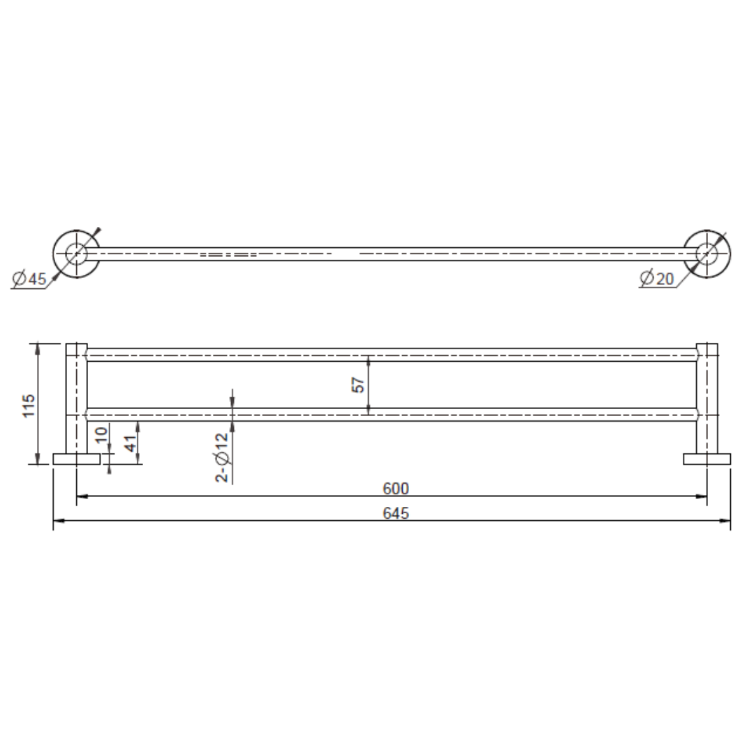 Mirage Double Towel Rail 600mm Matt Black