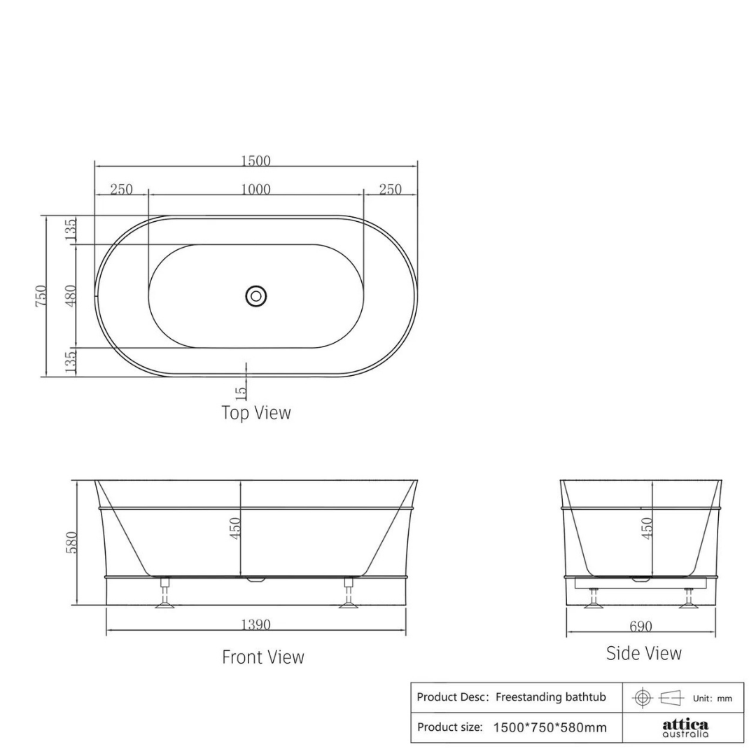 Bondi Bath Gloss White 1500mm