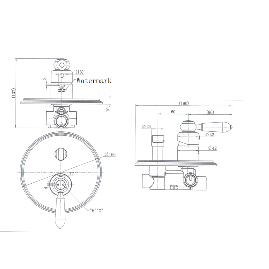 Bordeaux Shower Diverter Mixer Matt Black