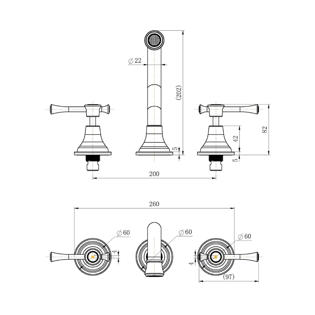 Montpellier Wall Spa & Sink Set Mixer Brushed Bronze