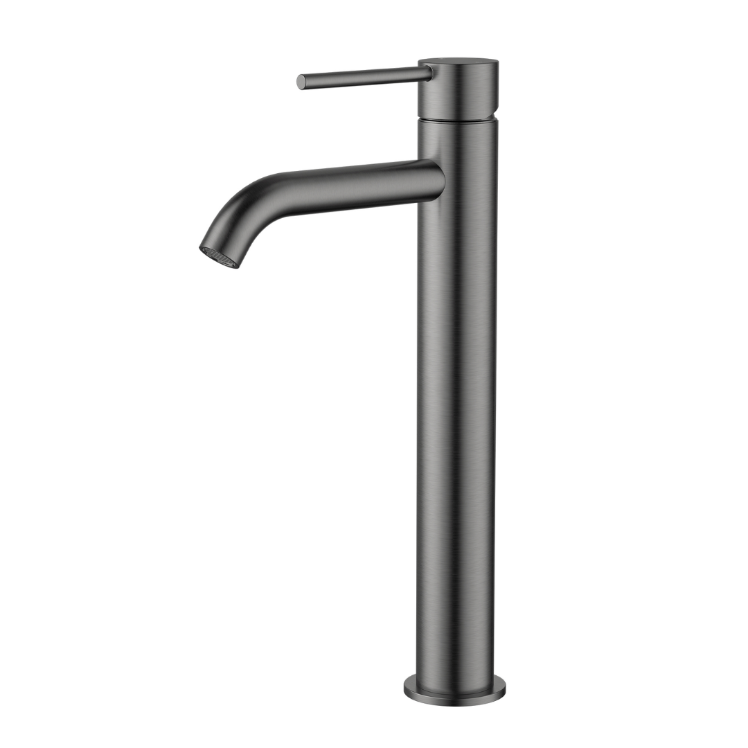 Star Mini High Rise Basin Mixer Curved Spout Gun Metal