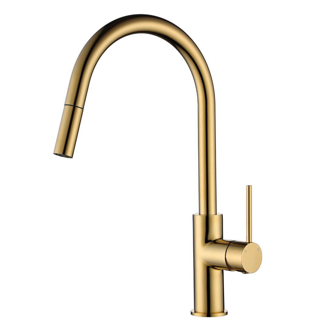 Star Mini Pull Out Kitchen Mixer Polished Brass