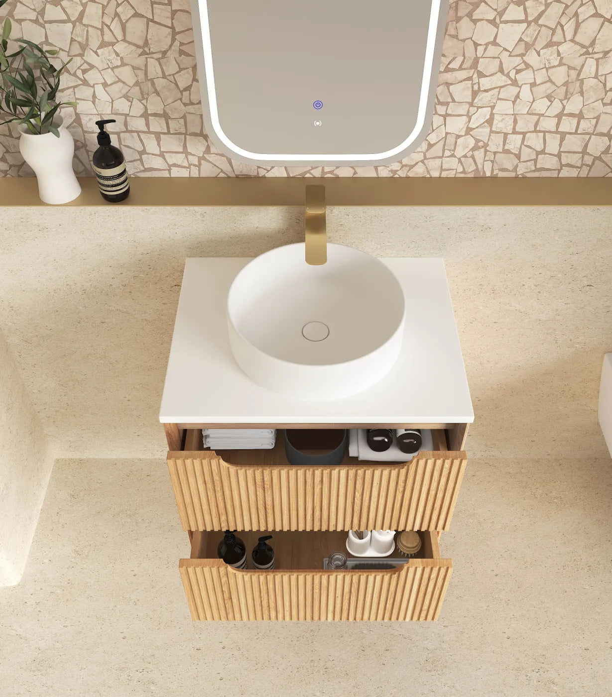 Fluted Byron Woodland Oak Vanity 600mm