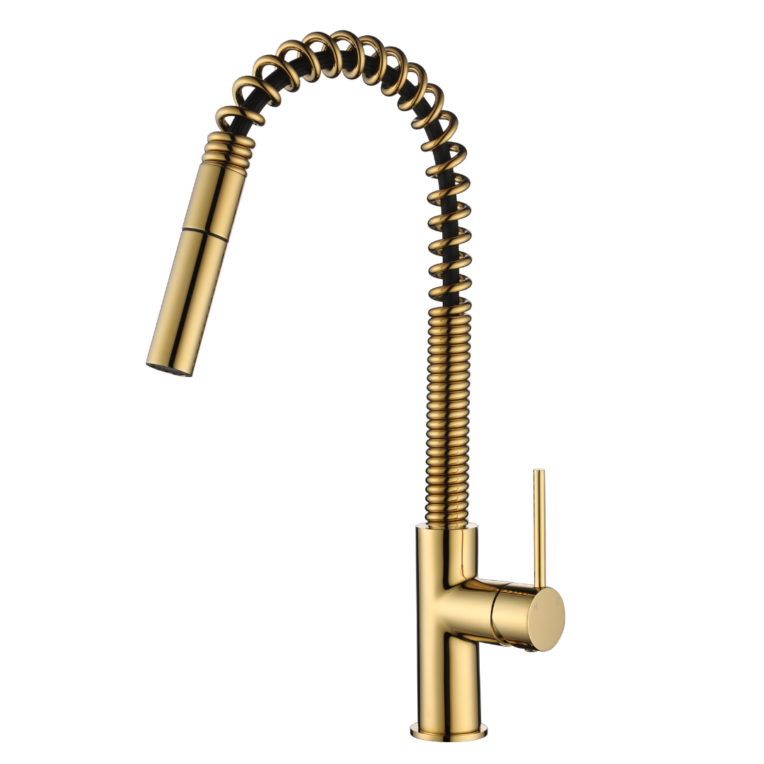 Star Mini Spring Kitchen Mixer Polished Brass