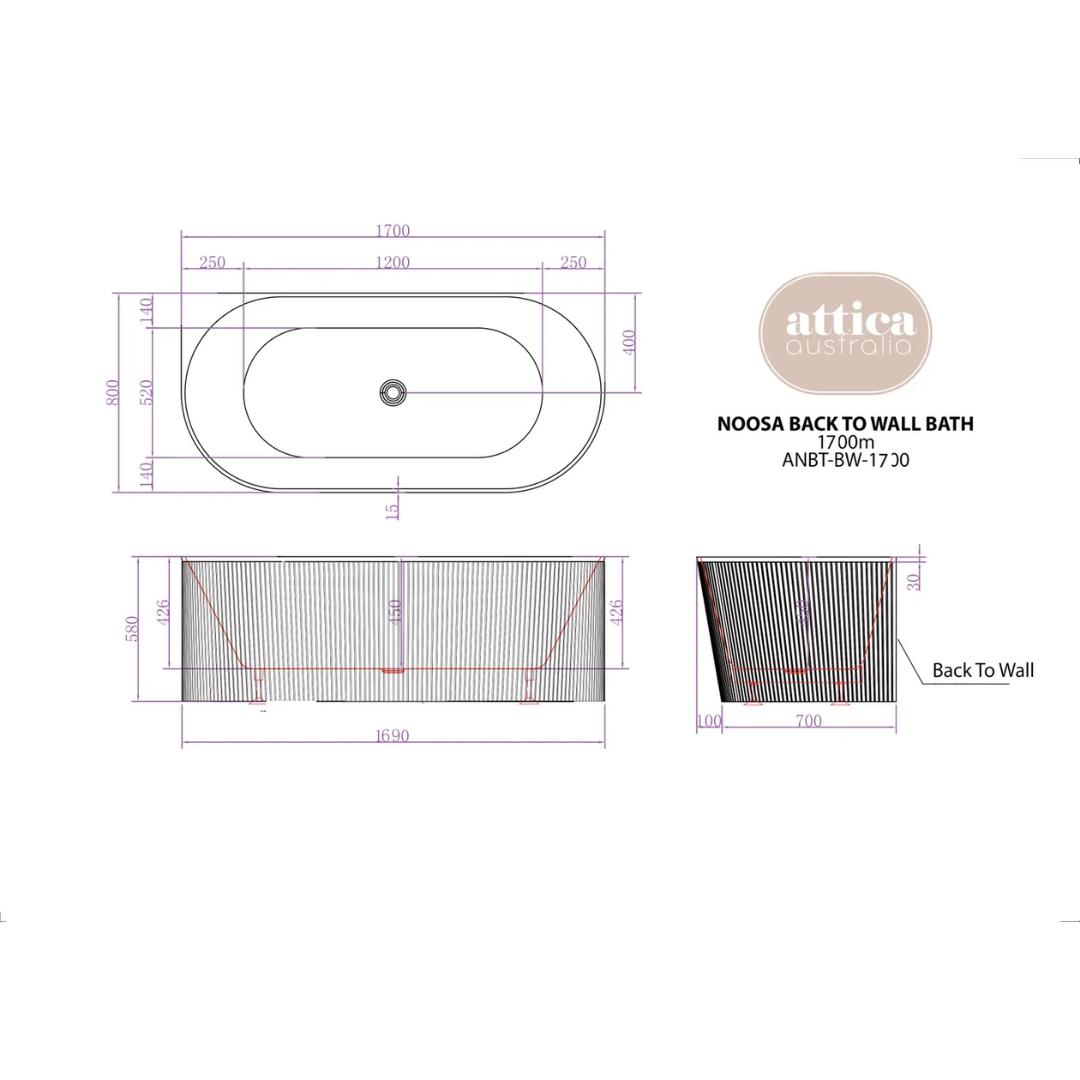 Noosa Bath Gloss White (Multifit) 1700mm