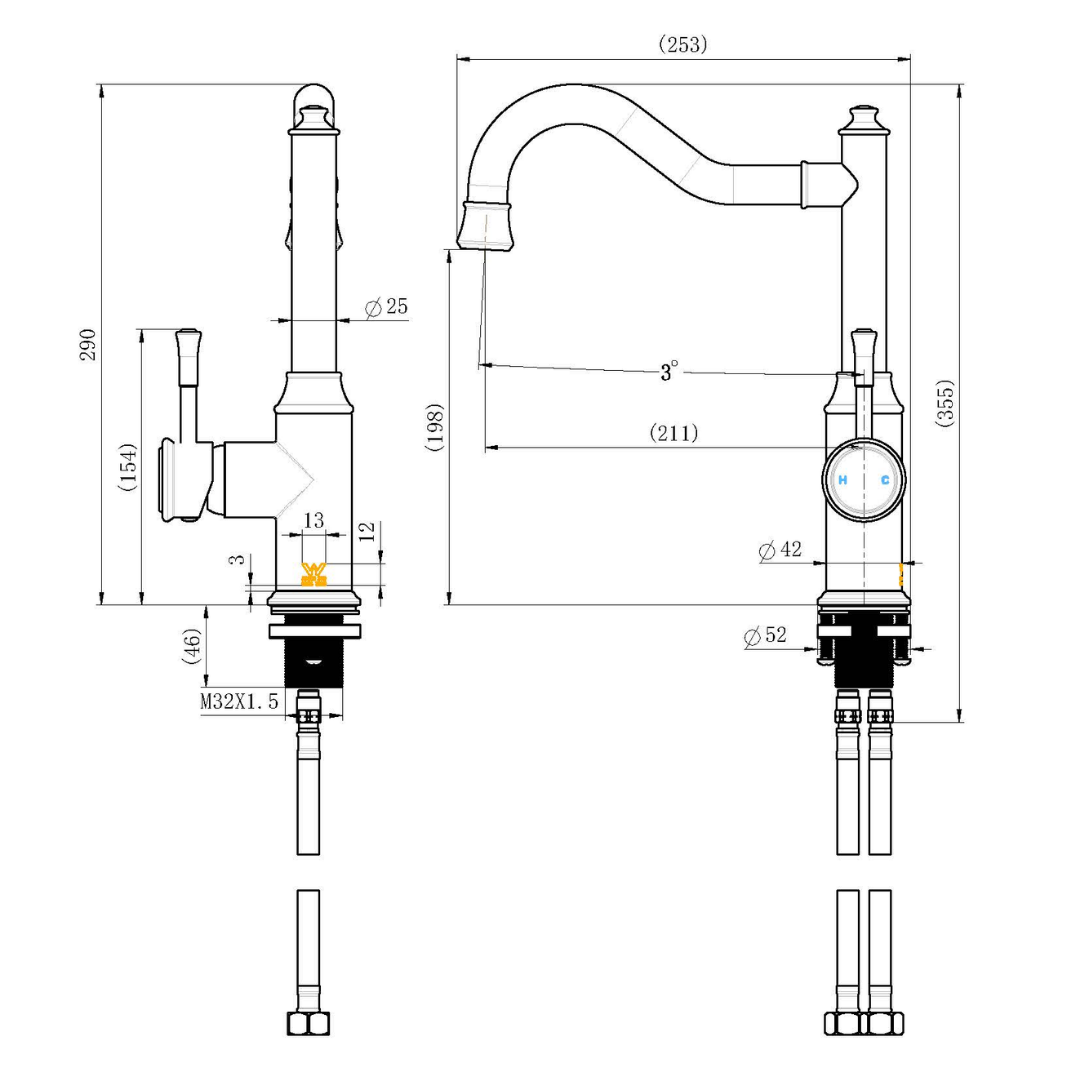 Montpellier Shepherd Kitchen Mixer Brushed Bronze