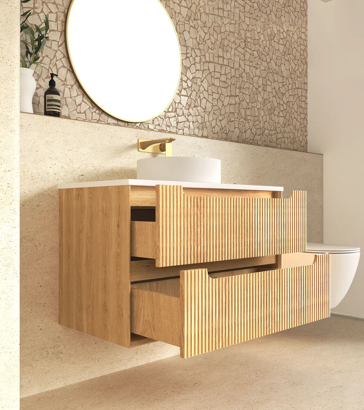 Fluted Byron Woodland Oak Vanity 900mm