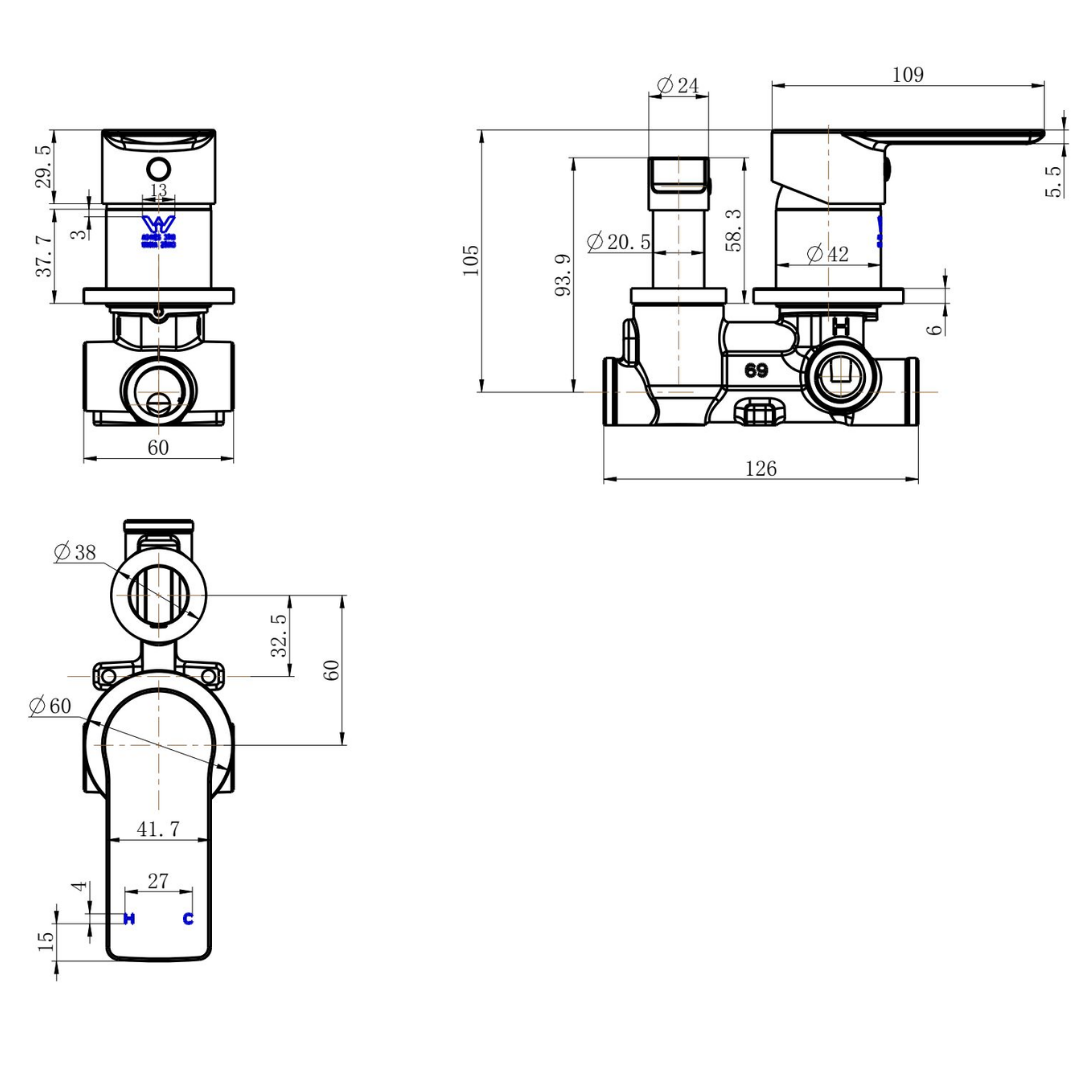 Nova Diverter Mixer Champagne