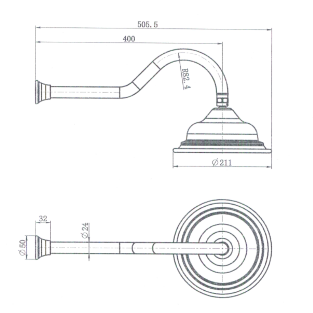 Bordeaux Shower Arm & Head Brushed Bronze