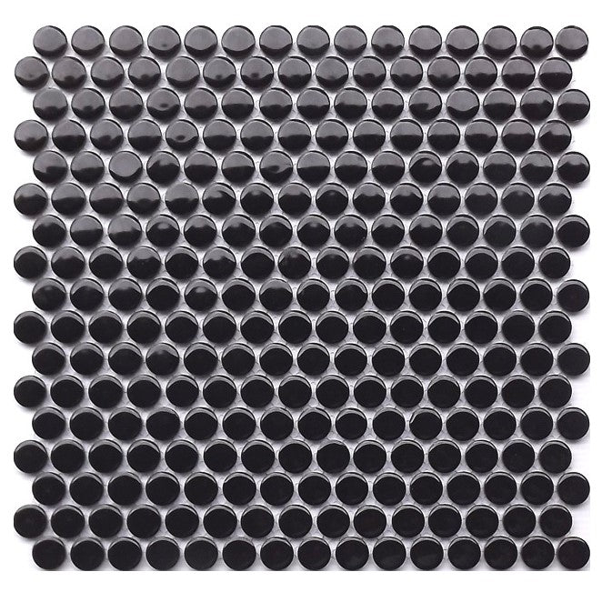 Luxe Penny Round Mosaic Gloss Black 309x315mm