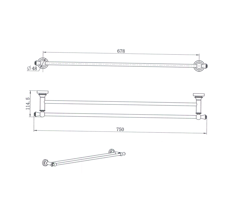 Medoc Double Towel Rail 750mm Chrome