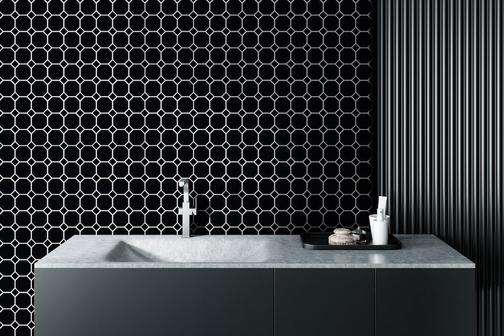Octagonal Matt Black and Gloss Dot 297x297mm