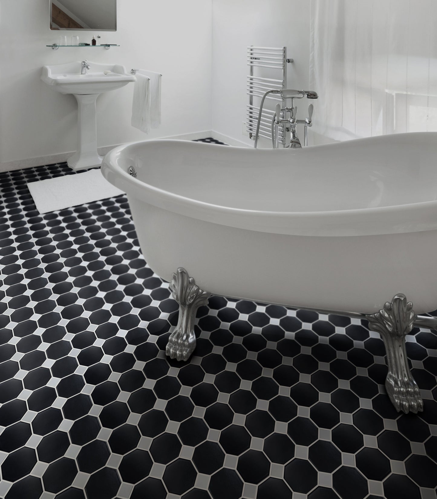 Octagon Matt Black and Gloss White Dot 297x297mm