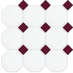 Octagon Matt White and Matt Burgundy Dot 297x297mm