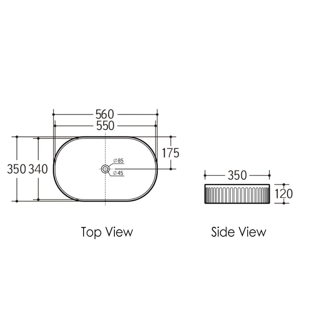 Oval Fluted Matte Black Basin 560x350mm