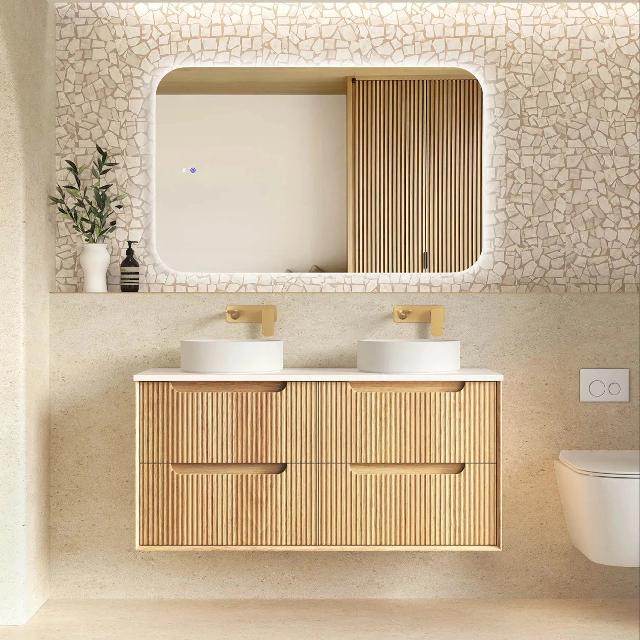 Fluted Byron Woodland Oak Double Vanity 1200mm