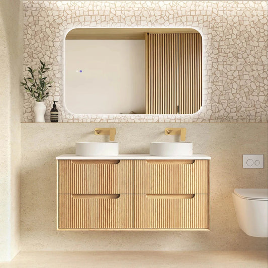 Fluted Byron Woodland Oak Double Vanity 1200mm