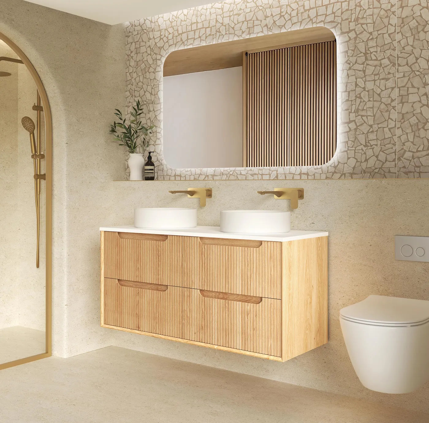 Fluted Byron Woodland Oak Double Vanity 1200mm