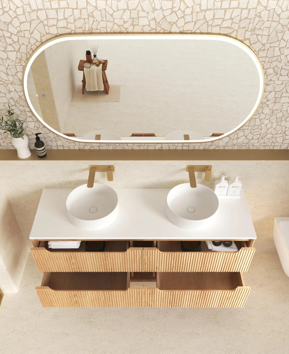 Fluted Byron Woodland Oak Double Vanity 1200mm