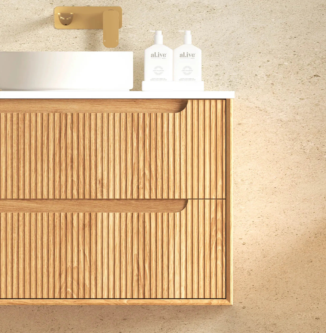 Fluted Byron Woodland Oak Double Vanity 1200mm
