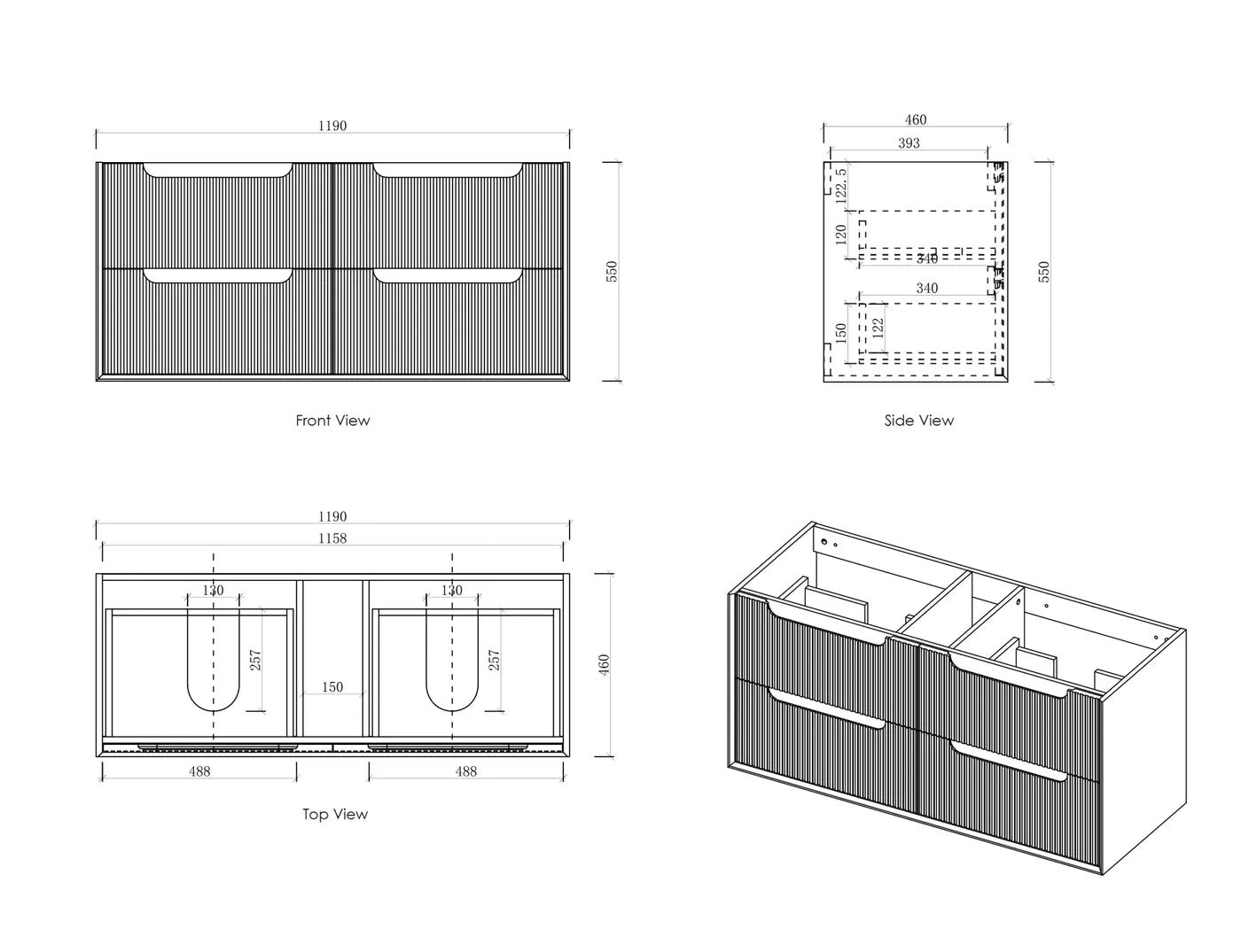 Fluted Byron Woodland Oak Double Vanity 1200mm