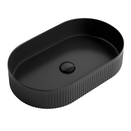 Oval Fluted Matte Black Basin 560x350mm