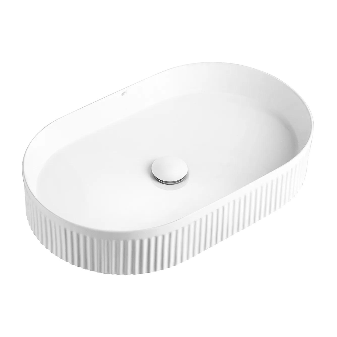 Oval Fluted Gloss White Basin 560x350mm