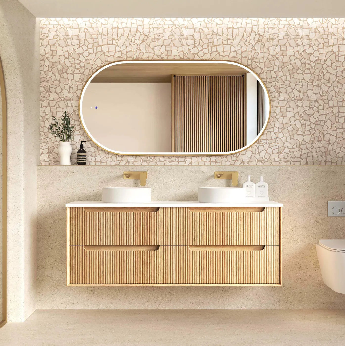 Fluted Byron Woodland Oak Double Vanity 1500mm