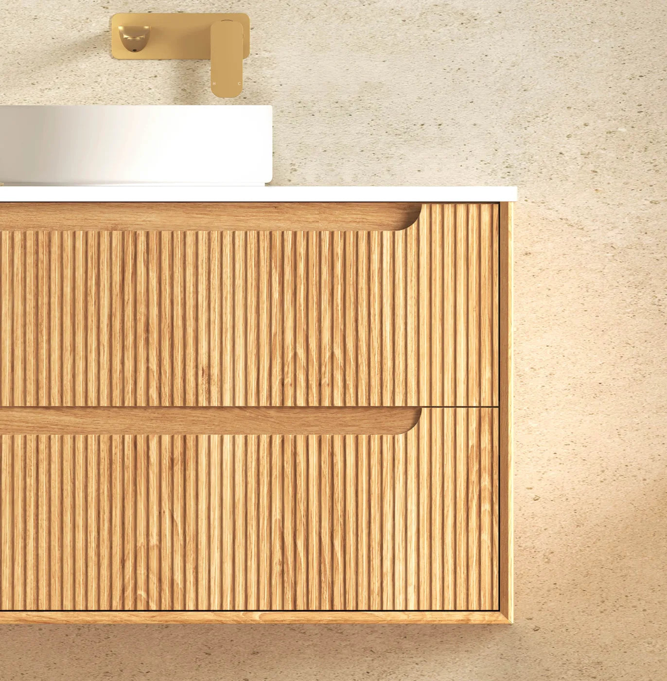 Fluted Byron Woodland Oak Double Vanity 1500mm