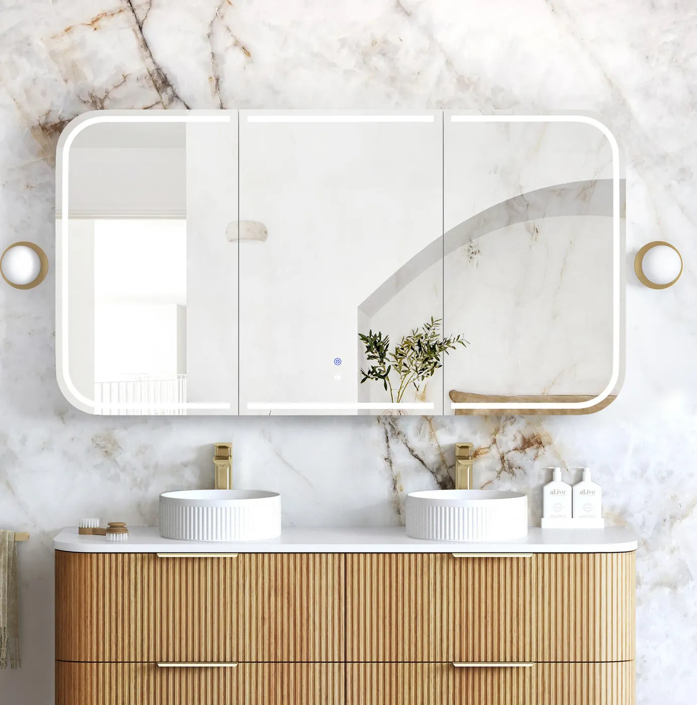 LED Newport 1500x750 Woodland Oak Shaving Cabinet